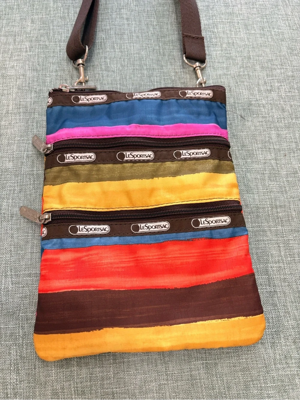 LeSportsac Brown Strap Multicolor Striped Crossbody Bag